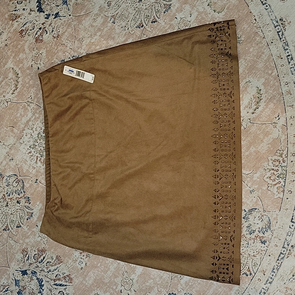 New Directions tan skirt perforated hem stretch pull on brushed lined PXL EUC…